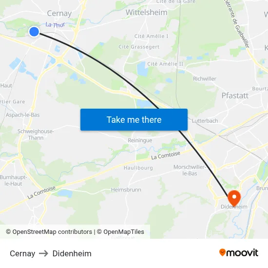 Cernay to Didenheim map