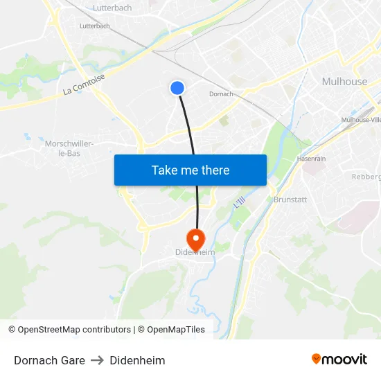 Dornach Gare to Didenheim map