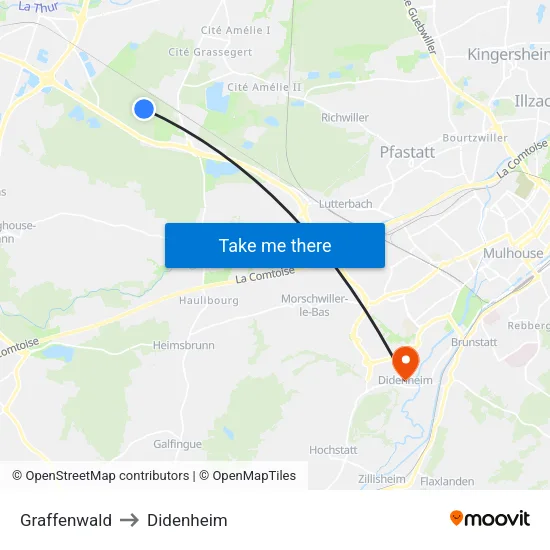 Graffenwald to Didenheim map