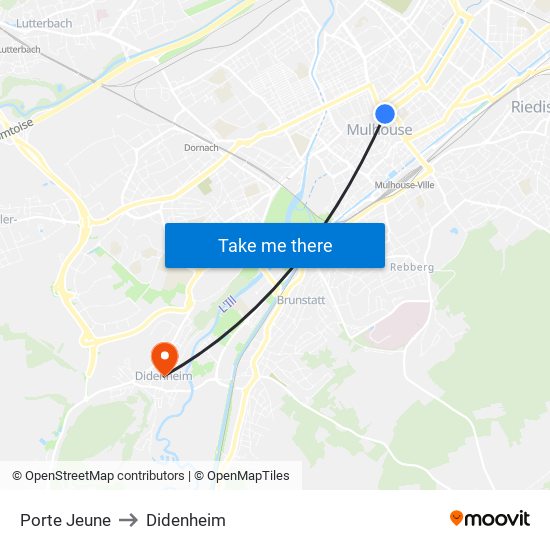 Porte Jeune to Didenheim map