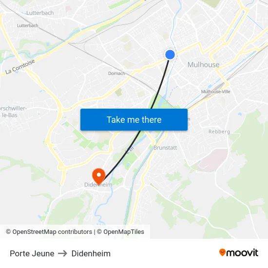 Porte Jeune to Didenheim map