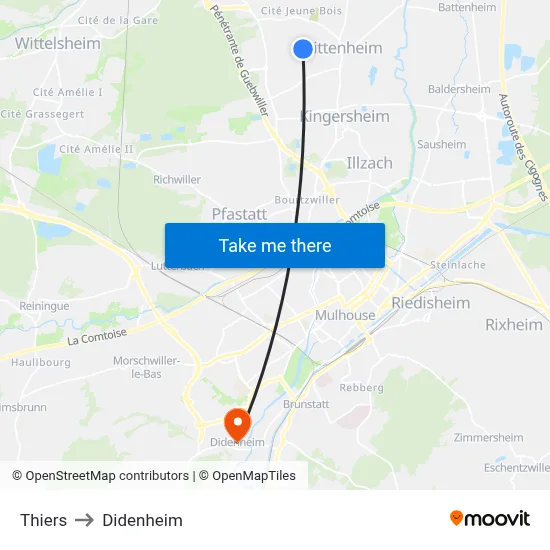 Thiers to Didenheim map