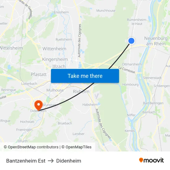 Bantzenheim Est to Didenheim map
