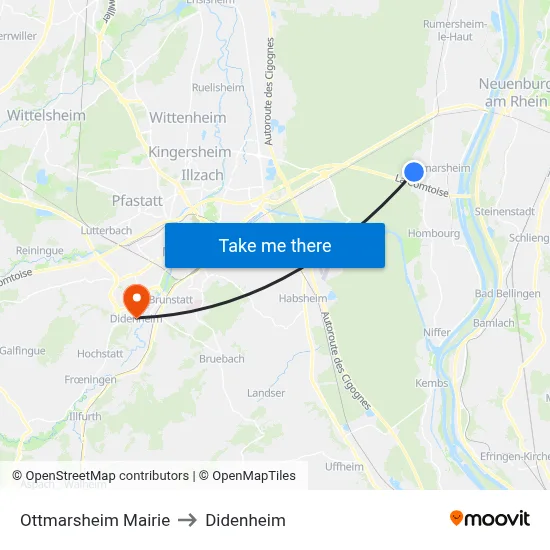 Ottmarsheim Mairie to Didenheim map