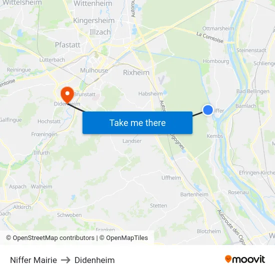 Niffer Mairie to Didenheim map