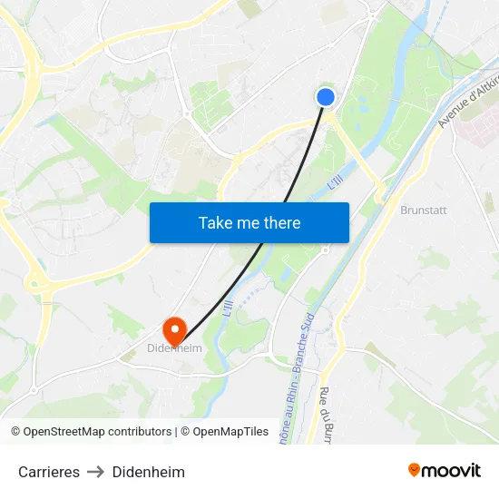 Carrieres to Didenheim map