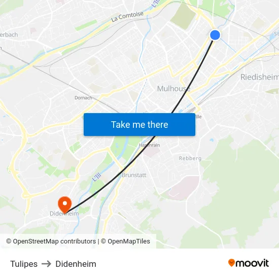 Tulipes to Didenheim map