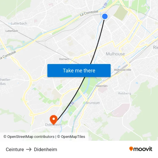 Ceinture to Didenheim map
