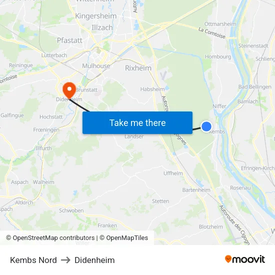 Kembs Nord to Didenheim map