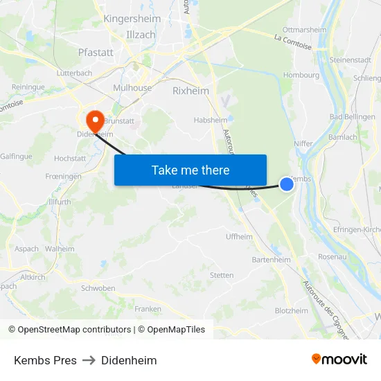 Kembs Pres to Didenheim map