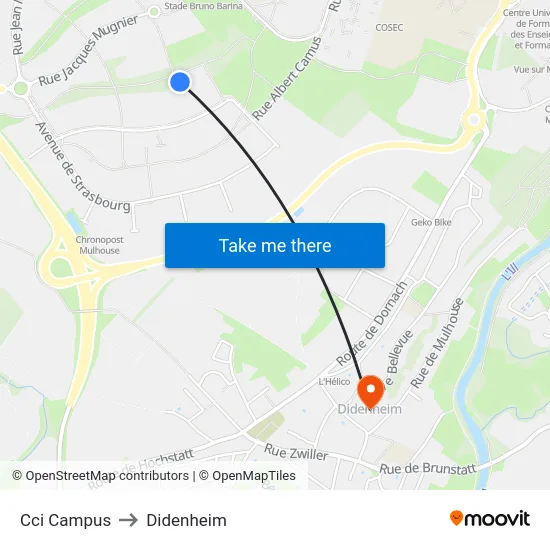Cci Campus to Didenheim map