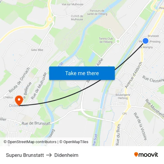 Superu Brunstatt to Didenheim map