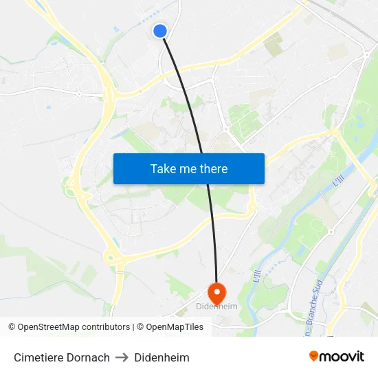 Cimetiere Dornach to Didenheim map