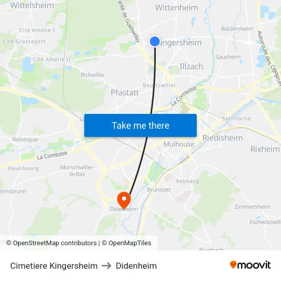 Cimetiere Kingersheim to Didenheim map