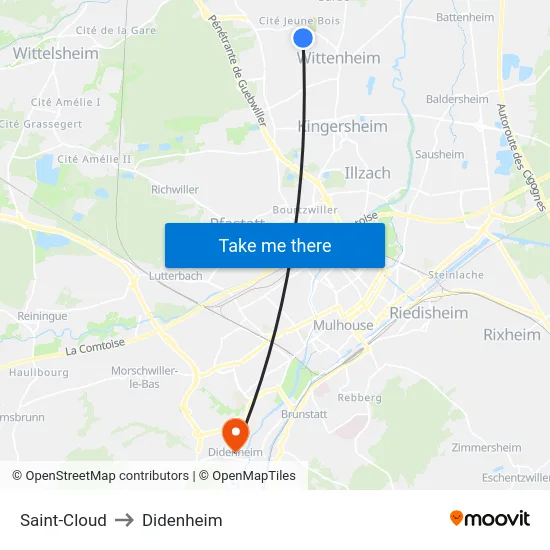 Saint-Cloud to Didenheim map