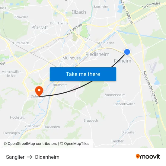 Sanglier to Didenheim map