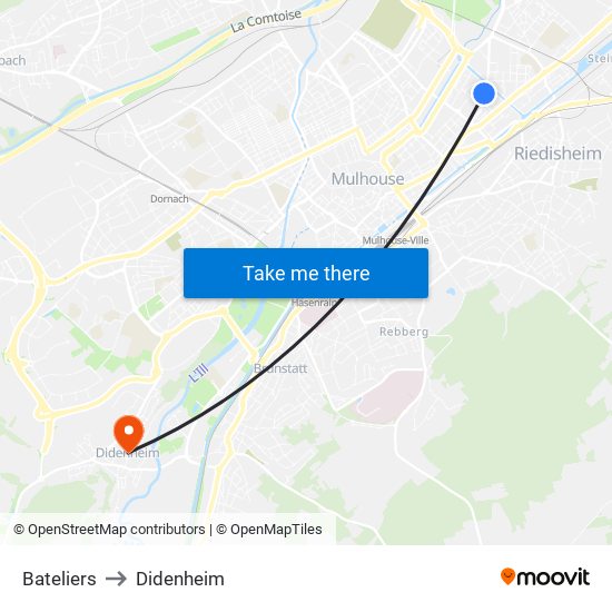Bateliers to Didenheim map