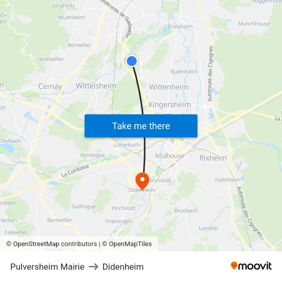 Pulversheim Mairie to Didenheim map