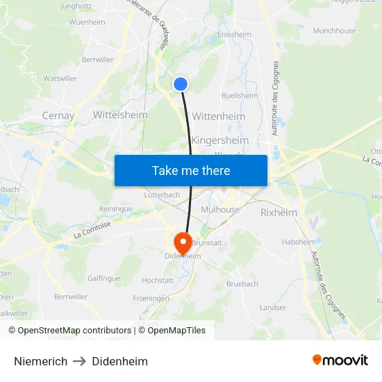 Niemerich to Didenheim map