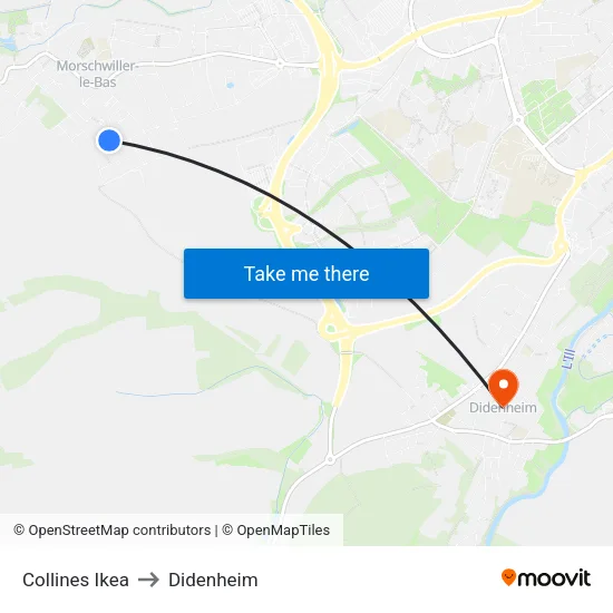 Collines Ikea to Didenheim map