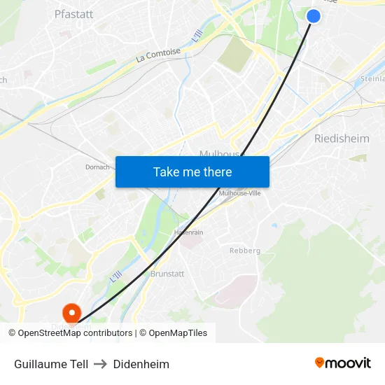 Guillaume Tell to Didenheim map