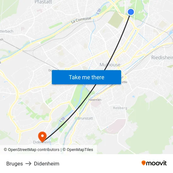 Bruges to Didenheim map