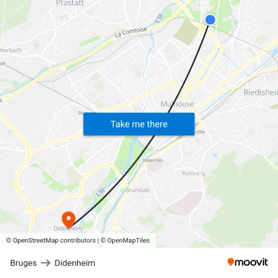 Bruges to Didenheim map