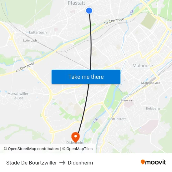 Stade De Bourtzwiller to Didenheim map