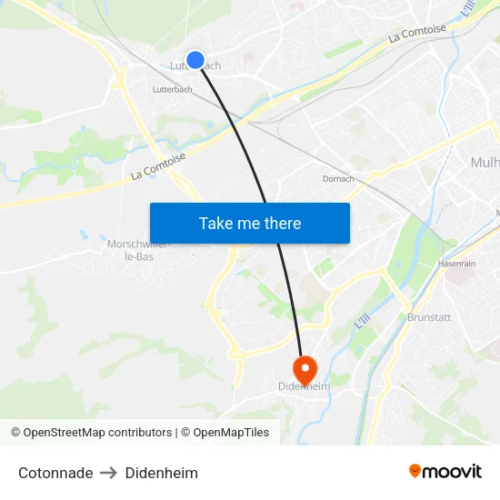 Cotonnade to Didenheim map