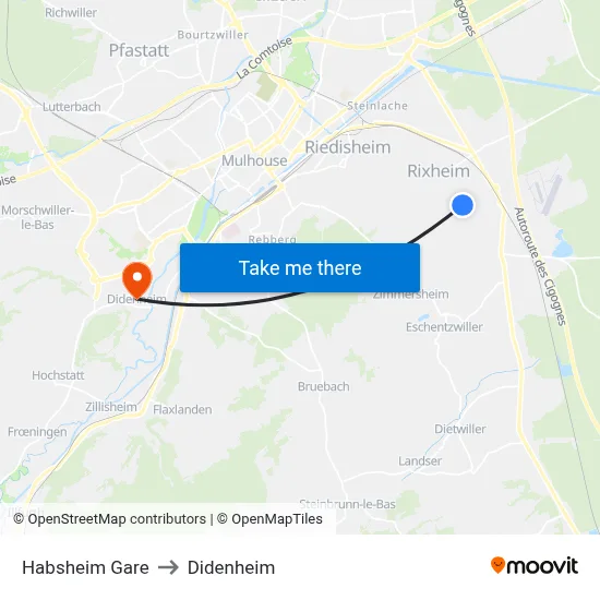 Habsheim Gare to Didenheim map