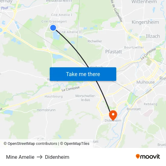 Mine Amelie to Didenheim map
