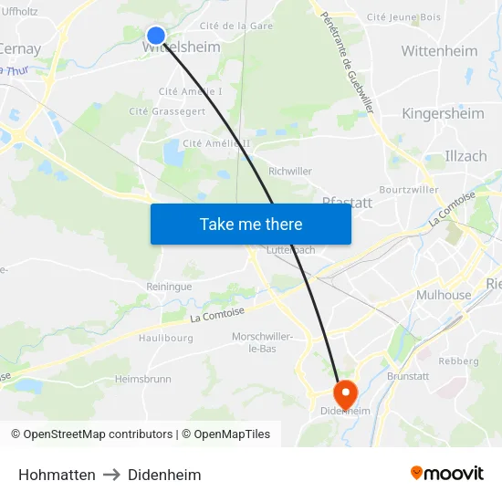 Hohmatten to Didenheim map