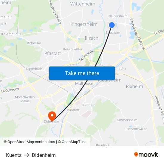 Kuentz to Didenheim map