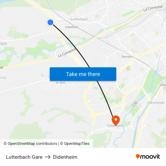Lutterbach Gare to Didenheim map