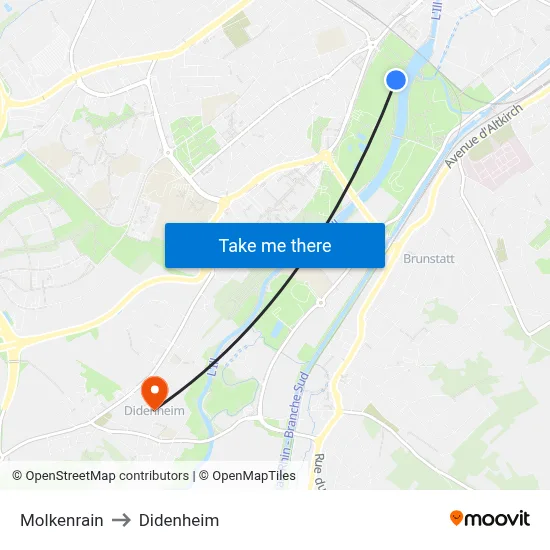 Molkenrain to Didenheim map