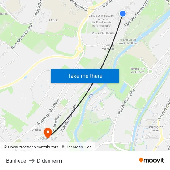 Banlieue to Didenheim map