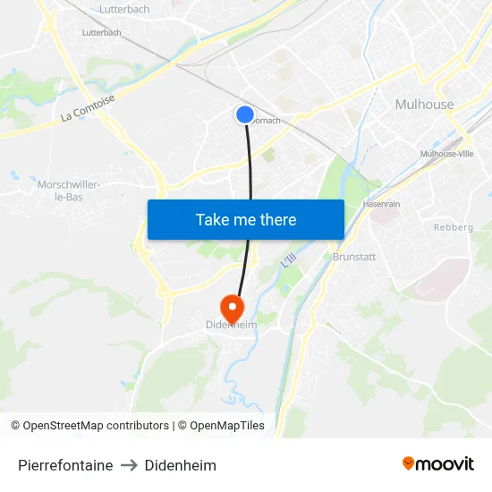 Pierrefontaine to Didenheim map