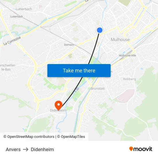 Anvers to Didenheim map