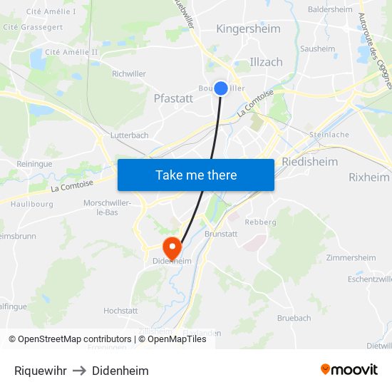 Riquewihr to Didenheim map