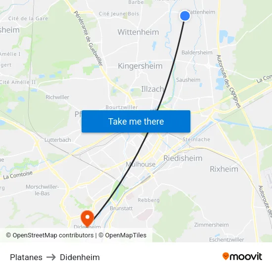 Platanes to Didenheim map