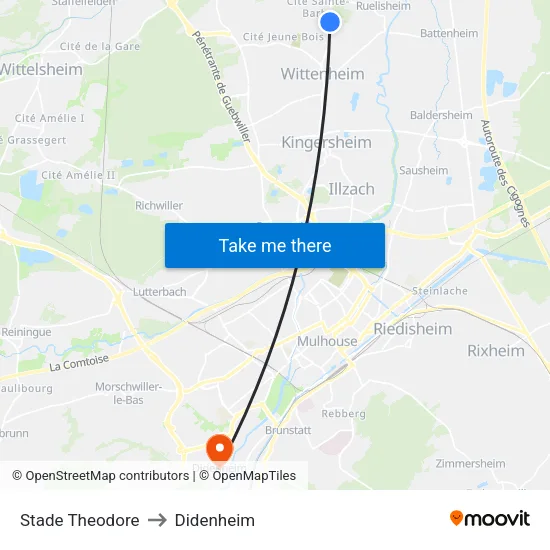 Stade Theodore to Didenheim map