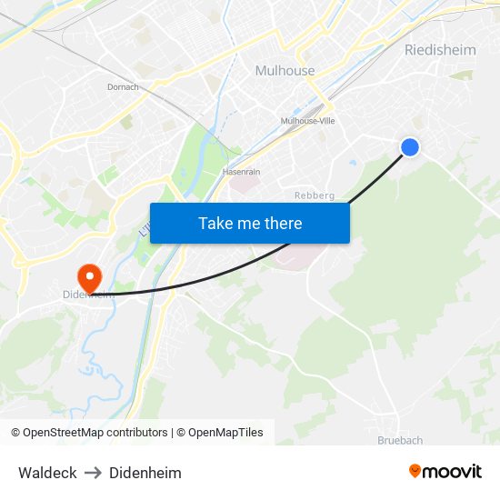 Waldeck to Didenheim map