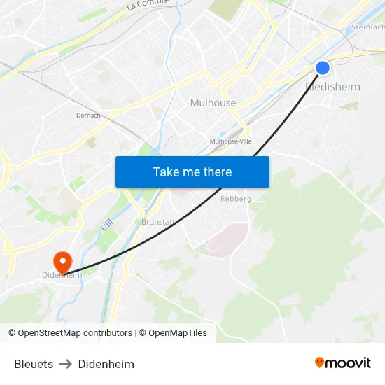 Bleuets to Didenheim map