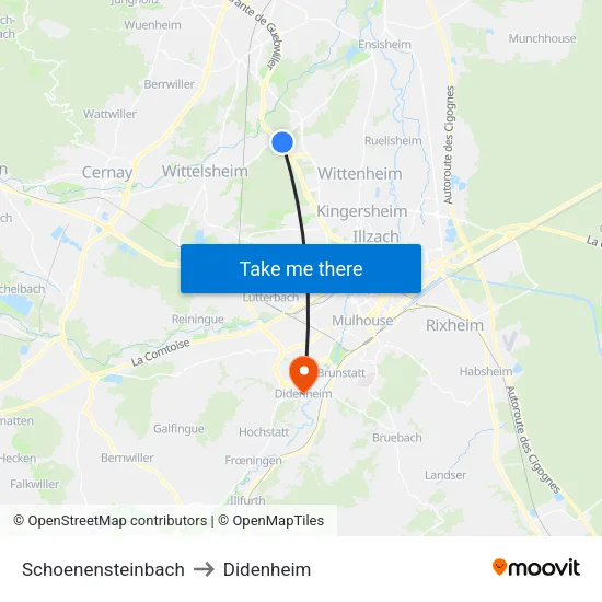 Schoenensteinbach to Didenheim map
