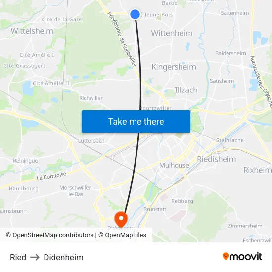 Ried to Didenheim map