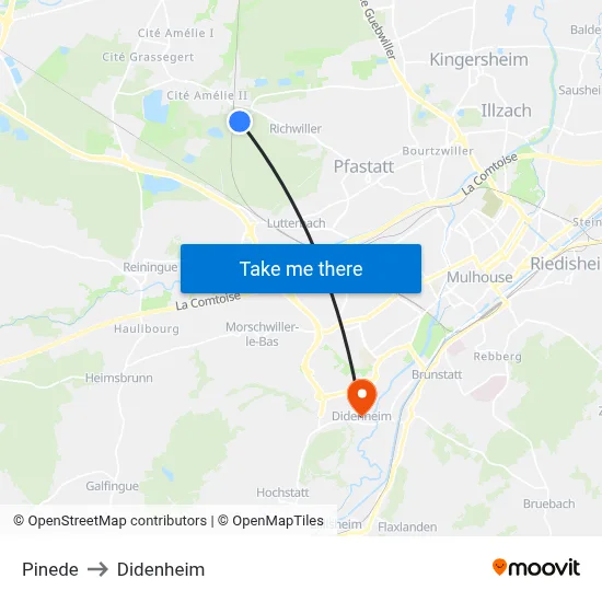Pinede to Didenheim map