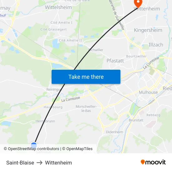 Saint-Blaise to Wittenheim map