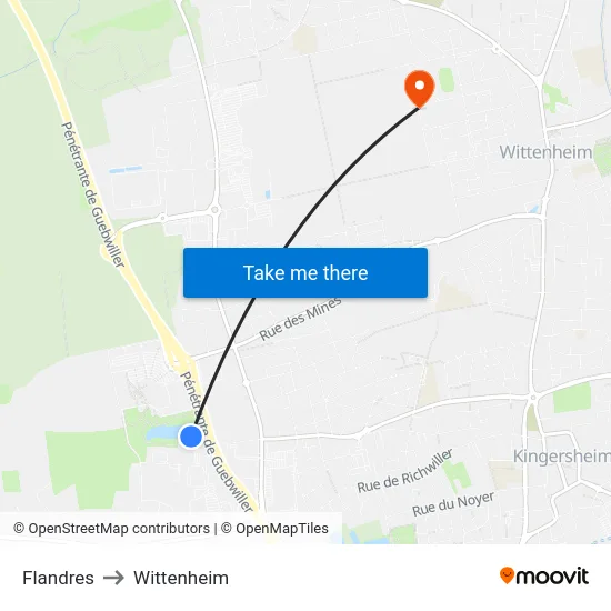 Flandres to Wittenheim map