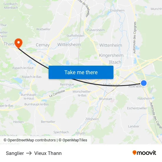 Sanglier to Vieux Thann map