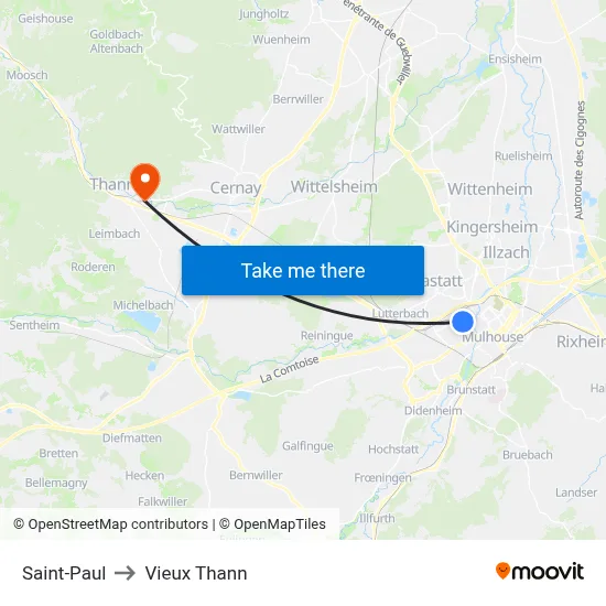 Saint-Paul to Vieux Thann map